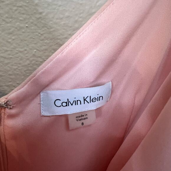 Calvin Klein Pink Ruffle Sleeveless Midi Dress Size 8 - Picture 5 of 7